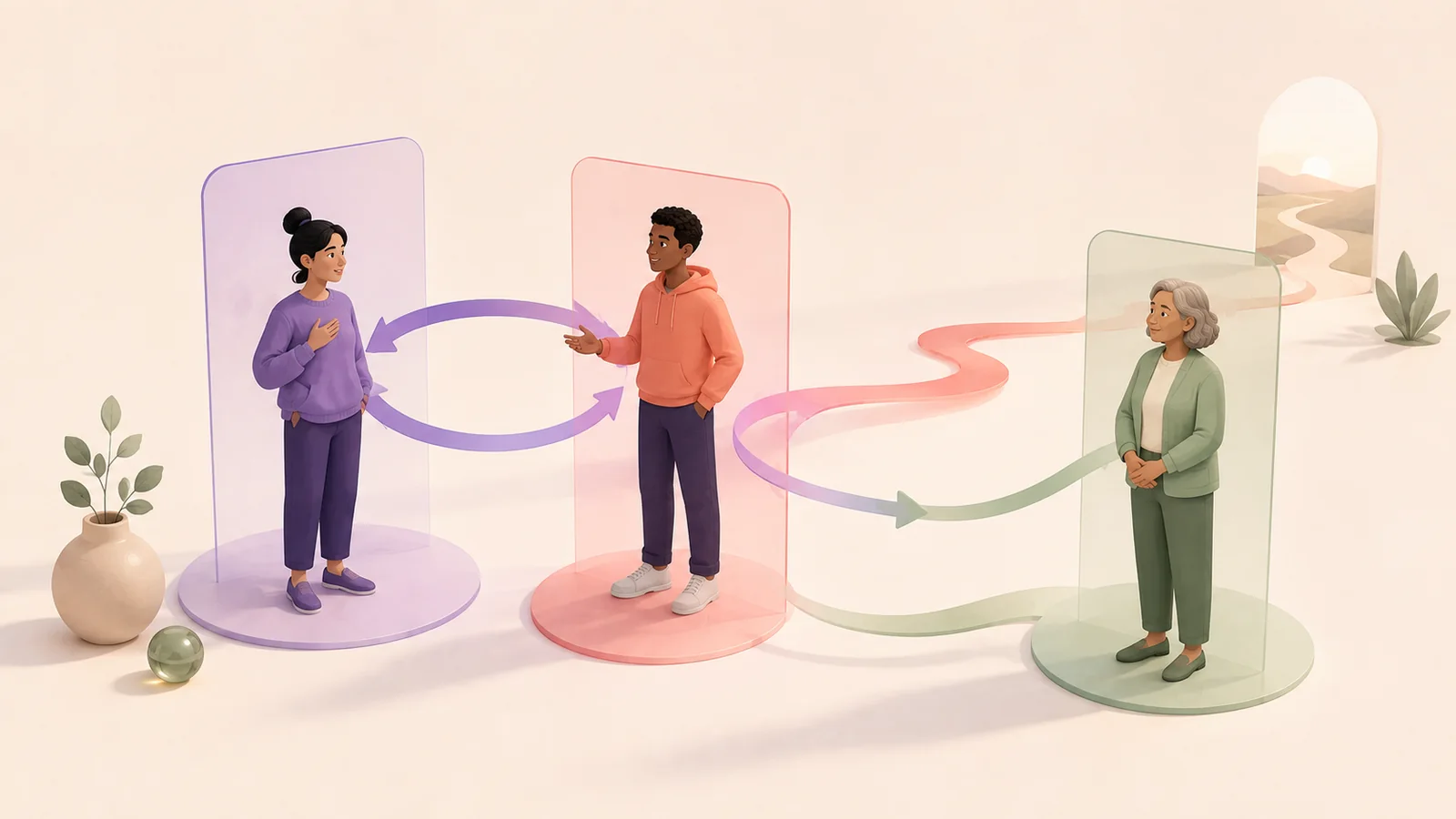 A family conversation loops through closeness, distance, and a third-person detour